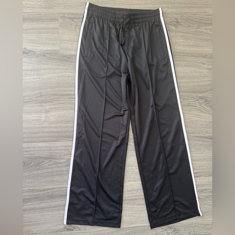 Wide-Leg Black Track Pants with White Side Stripes - Picture 2 of 7